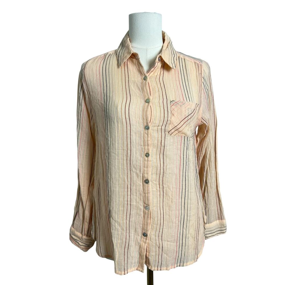 Chaser Shirt Womens Small Peach Stripe Long Sleeve Button Up Lightweight Top